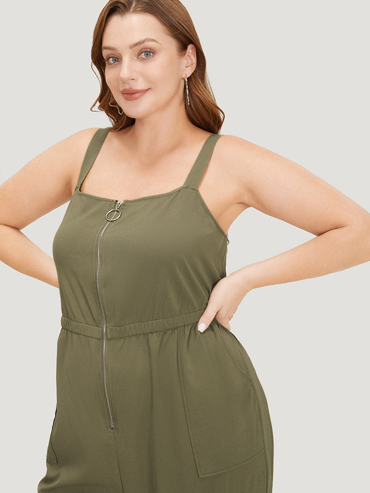 Solid Pocket Zip Up Cami Jumpsuit