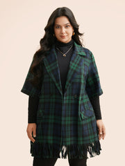 Plaid Tassel Trim Pocket Belted Jacket