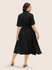 Shirt Collar Tab Sleeve Split Hem Dress