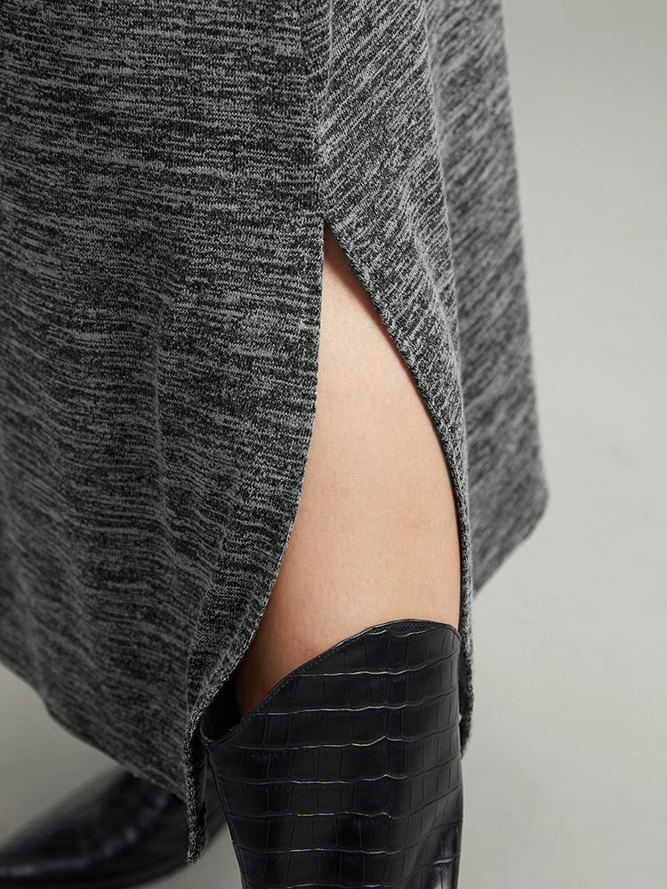 Solid Pocket Elastic Waist Ties Split Hem Dress