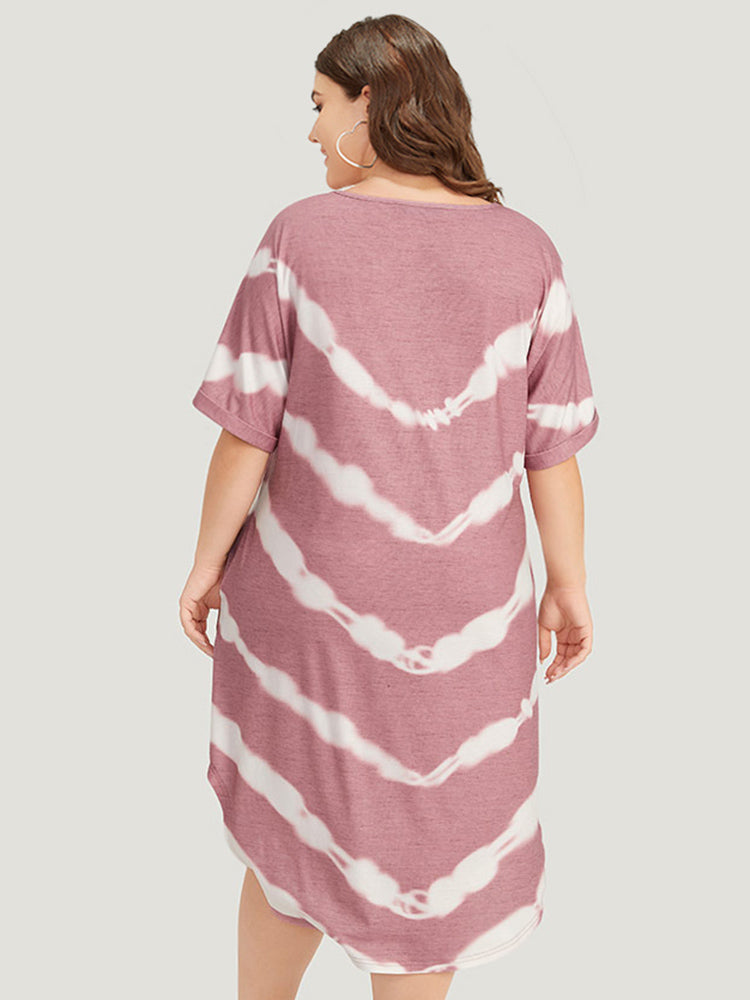 Tie Dye Striped Two Tone V Neck Pocket Dress