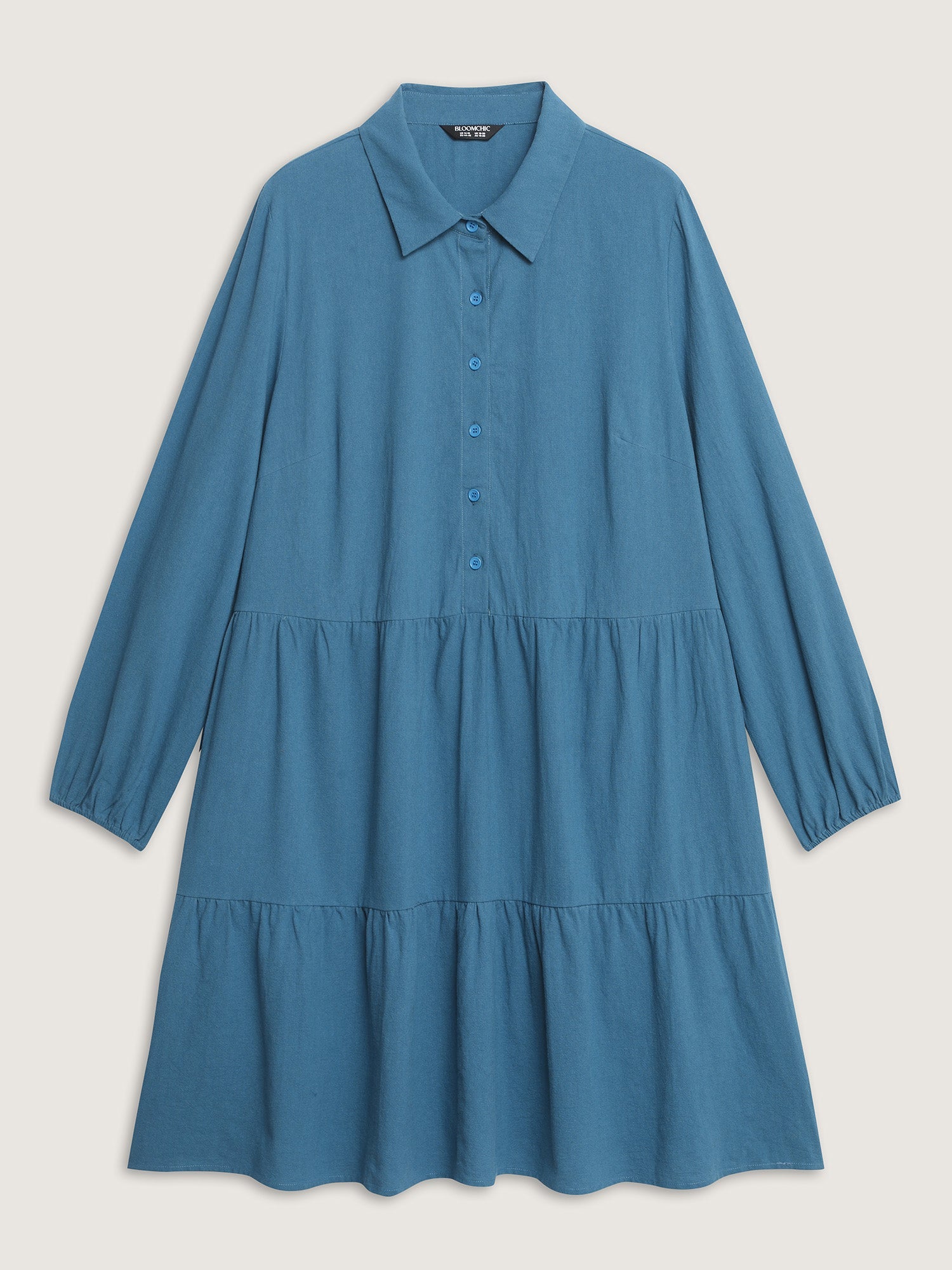 Shirt Collar Button Side Pockets Midi Dress