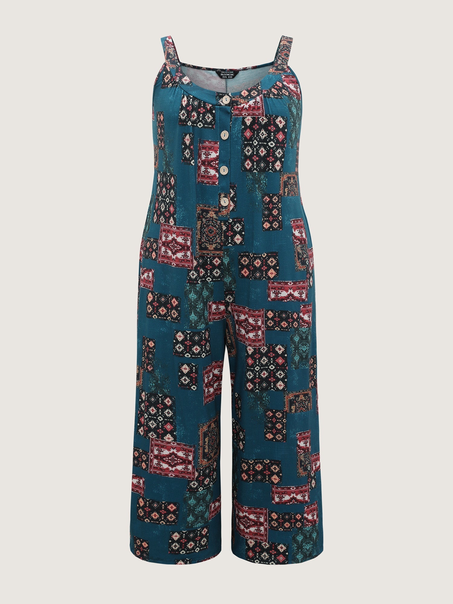 Supersoft Boho Collage Placket Pocket Jumpsuit