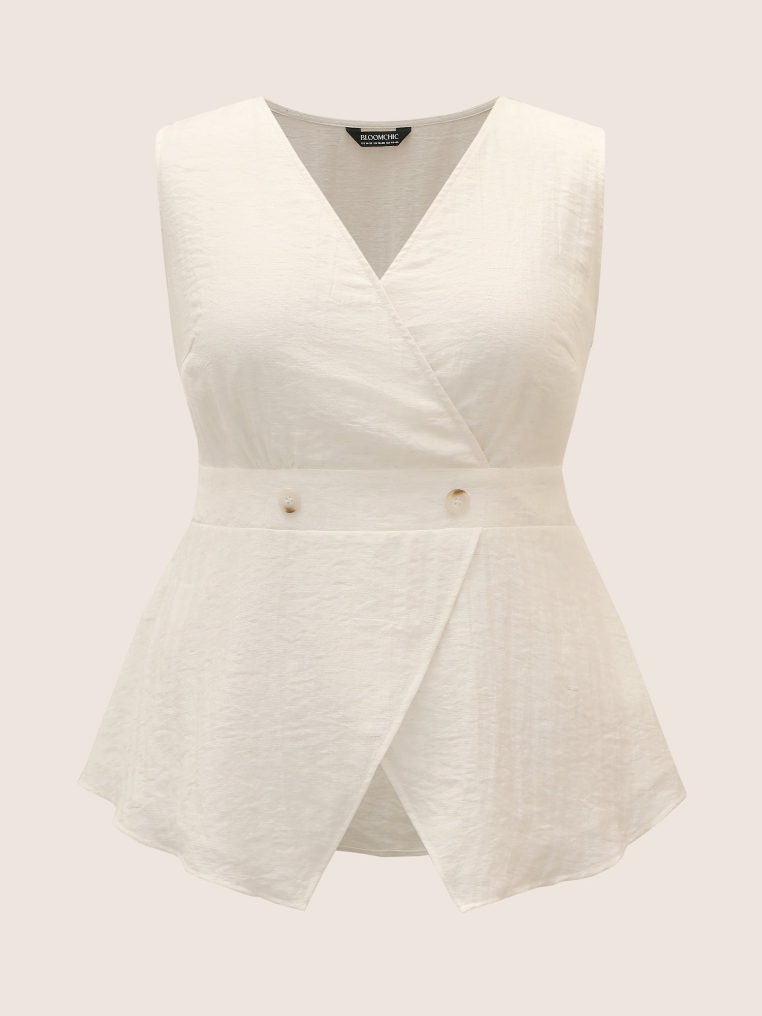 Solid Button Detail Shirred Wrap Tank Top