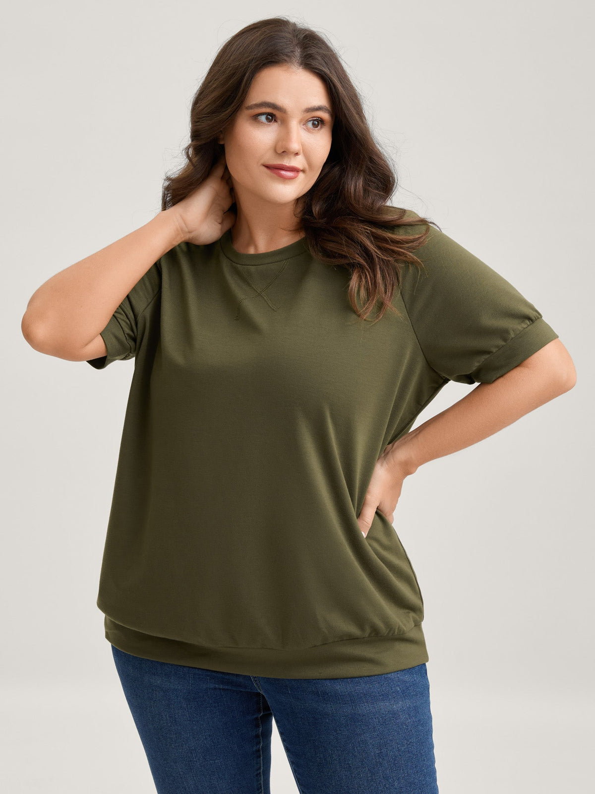 Solid Crew Neck Relaxed Sweatshirt