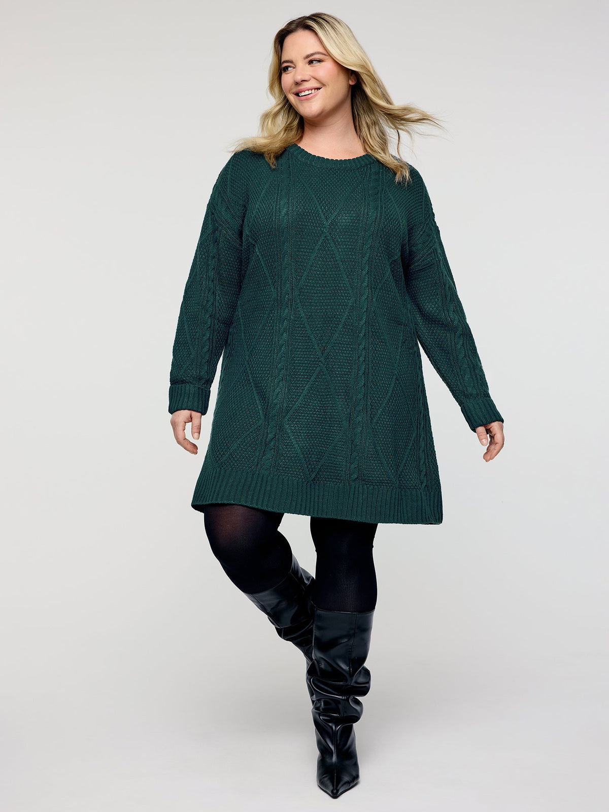 Twisted Pattern Textured Midi Sweater Dress