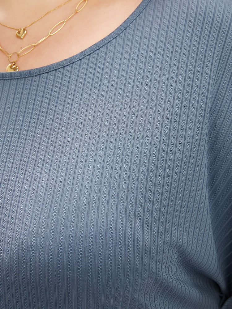 Plain Round Neck Rib Knit Tee