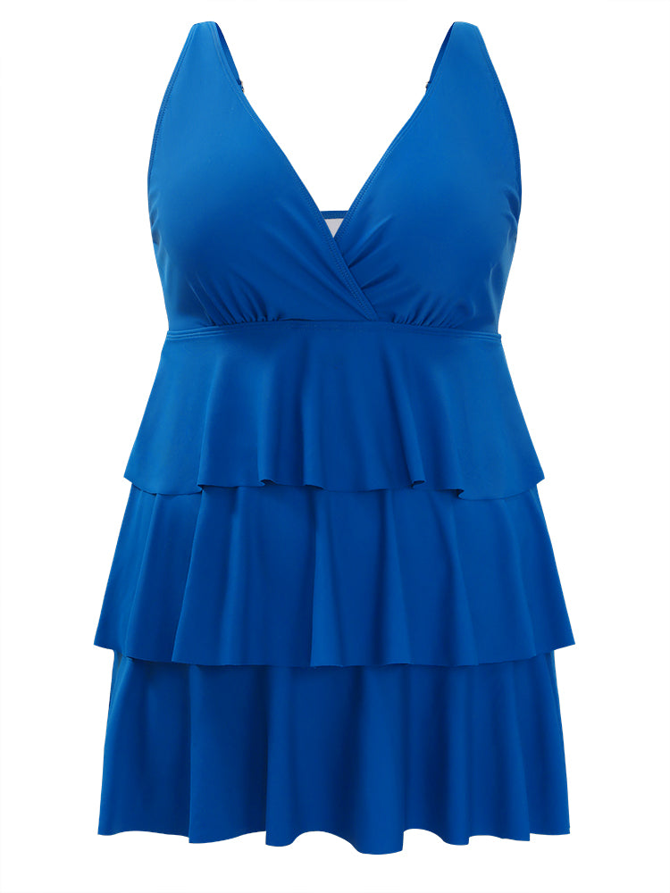 Adjustable Straps Wrap Sculpt Waist Ruffle Tiered Swim Dress
