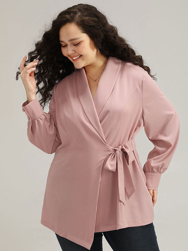 Plain Lapel Collar Asymmetrical Knot Blazer