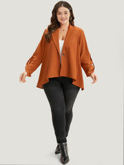 Plain Button Up Tab Sleeve High Low Hem Blazer