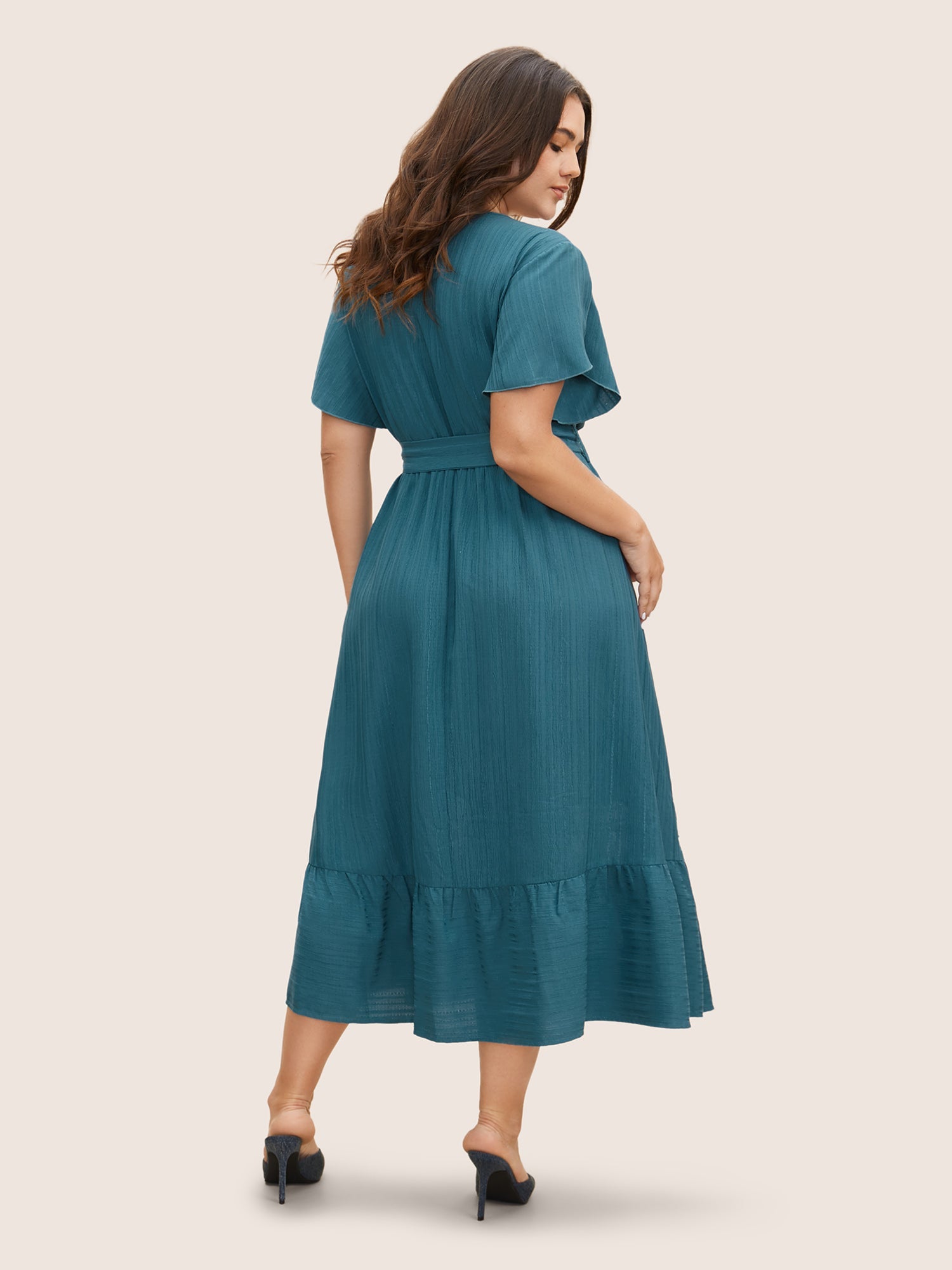 Solid Crochet Lace Petal Sleeve Dress