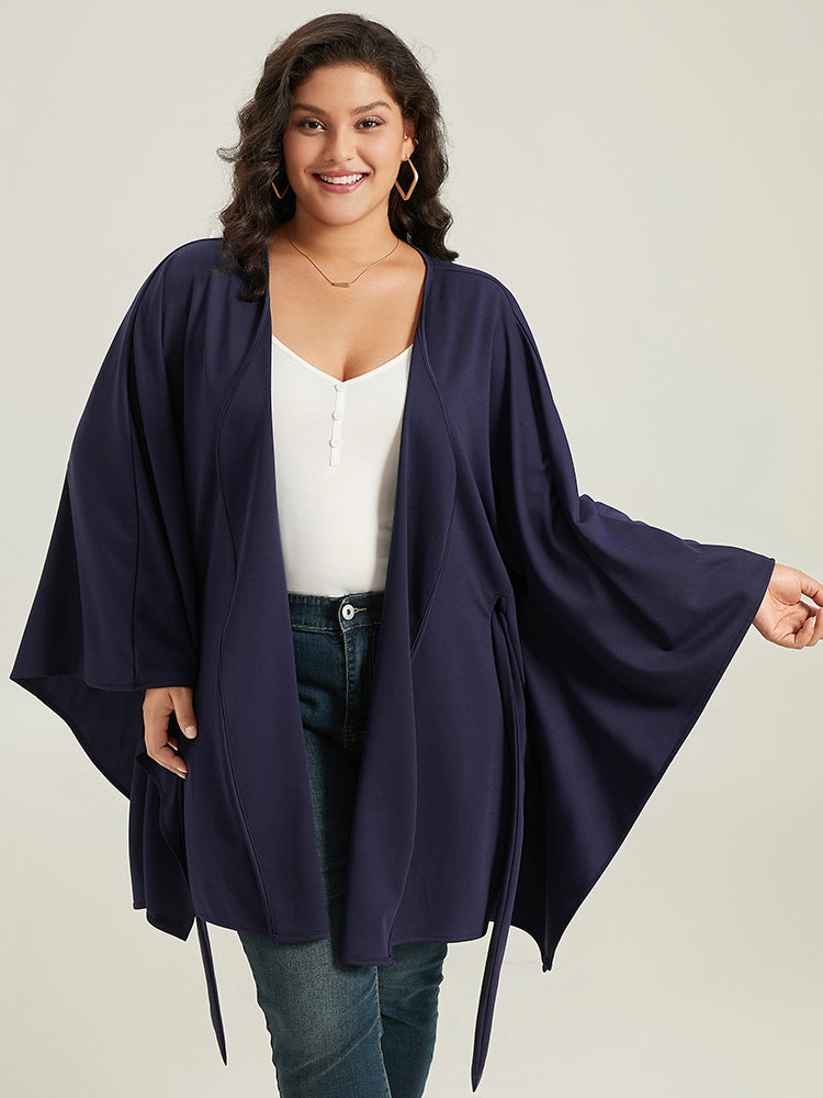 Plain Drape  Surplice Neck Belted Kimono