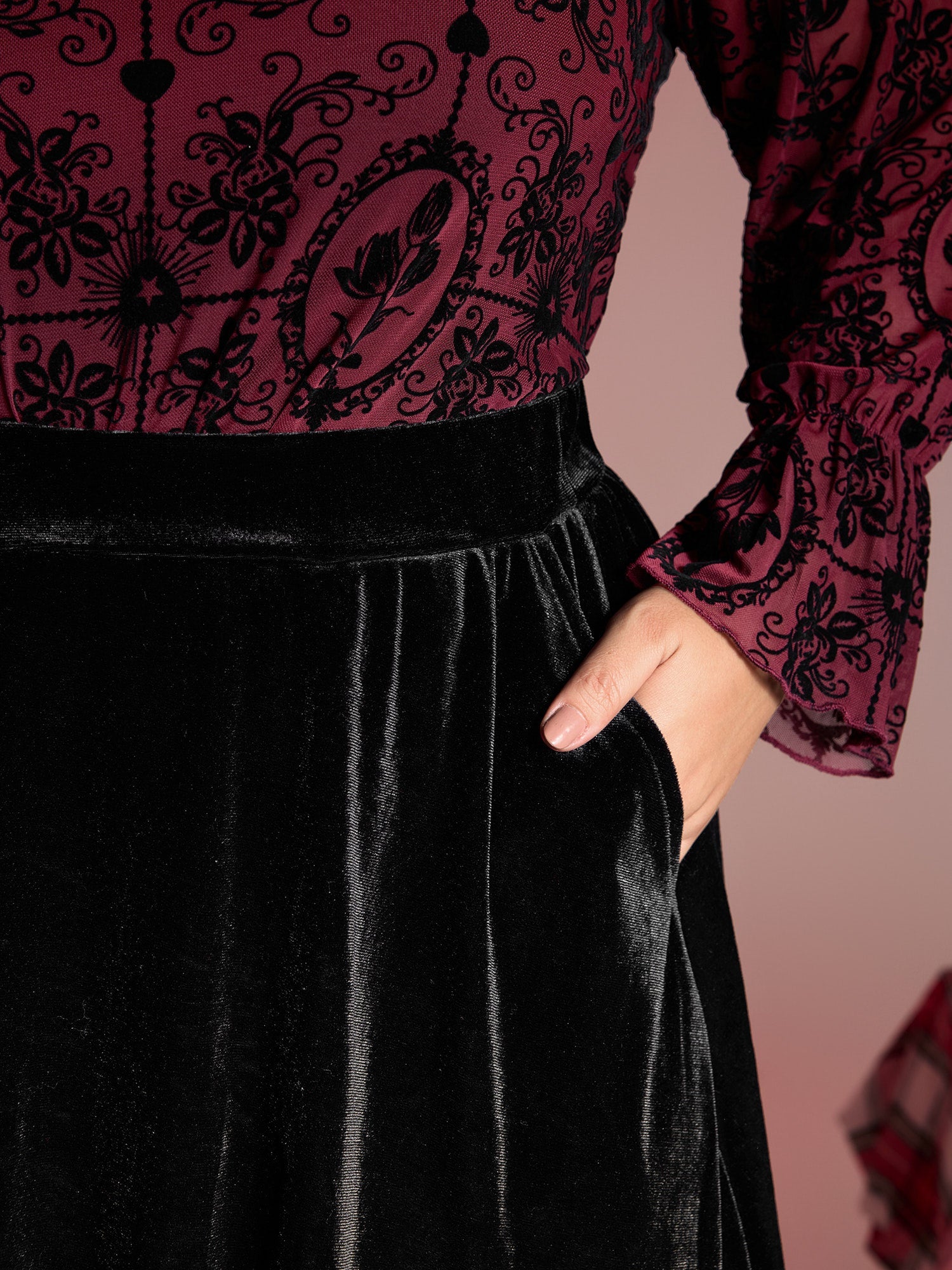 Handkerchief Hem Lace Trim Midi Skirt