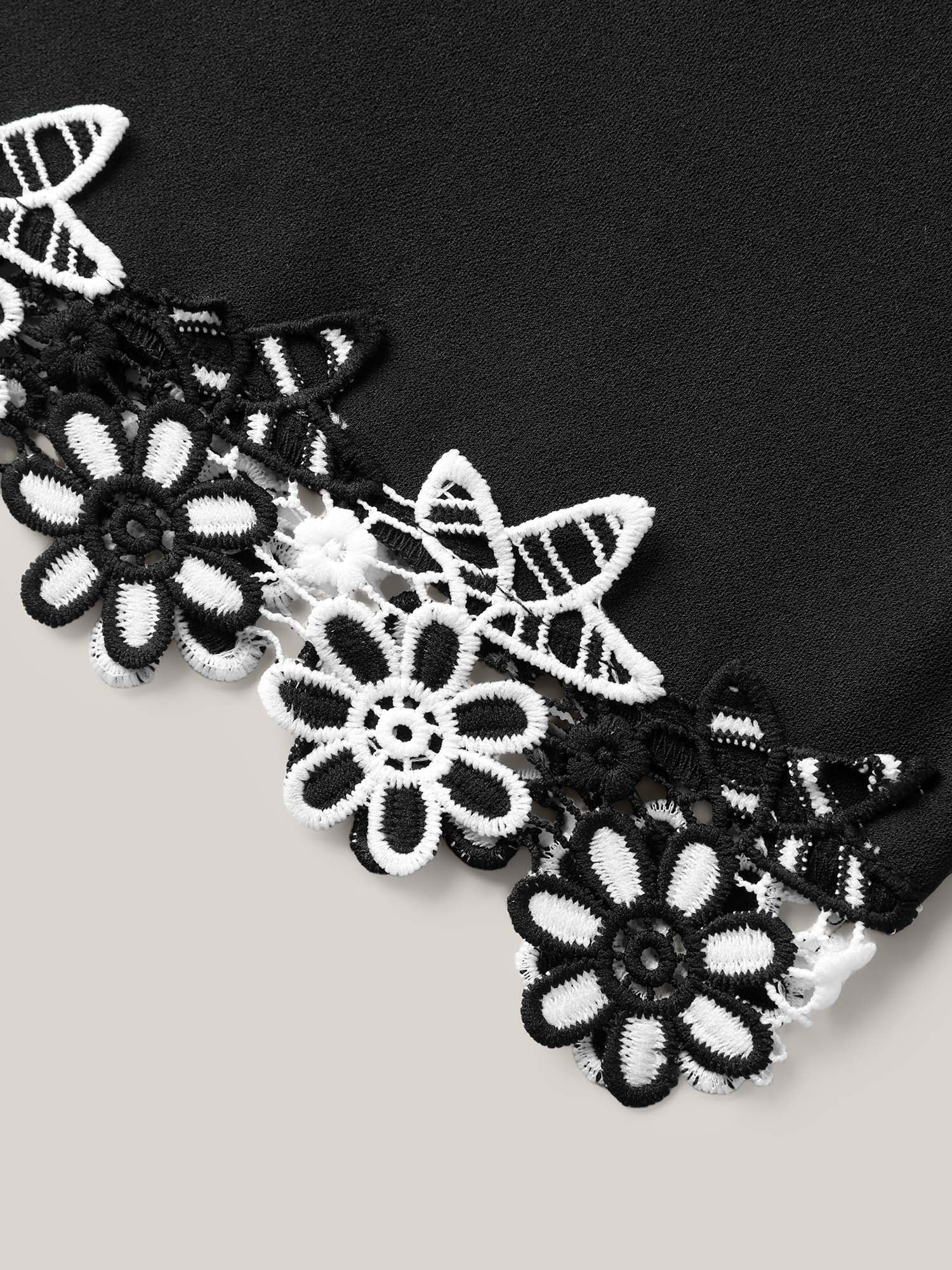 Floral Lace Hem Wide-Leg Pants