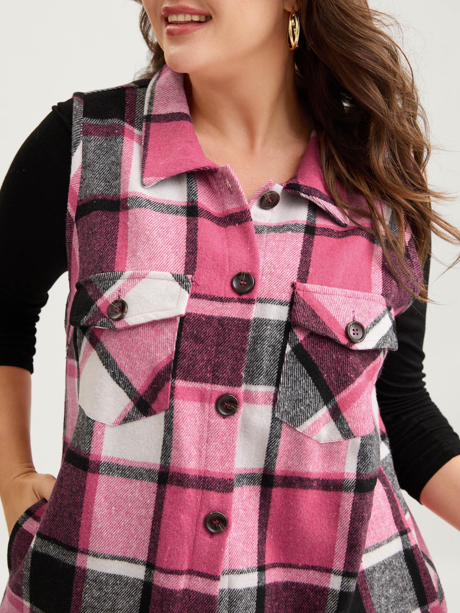 Plaid Flap Detail Sleeveless Jacket