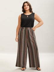 Boho Geometric Pattern Wide-Leg Pants