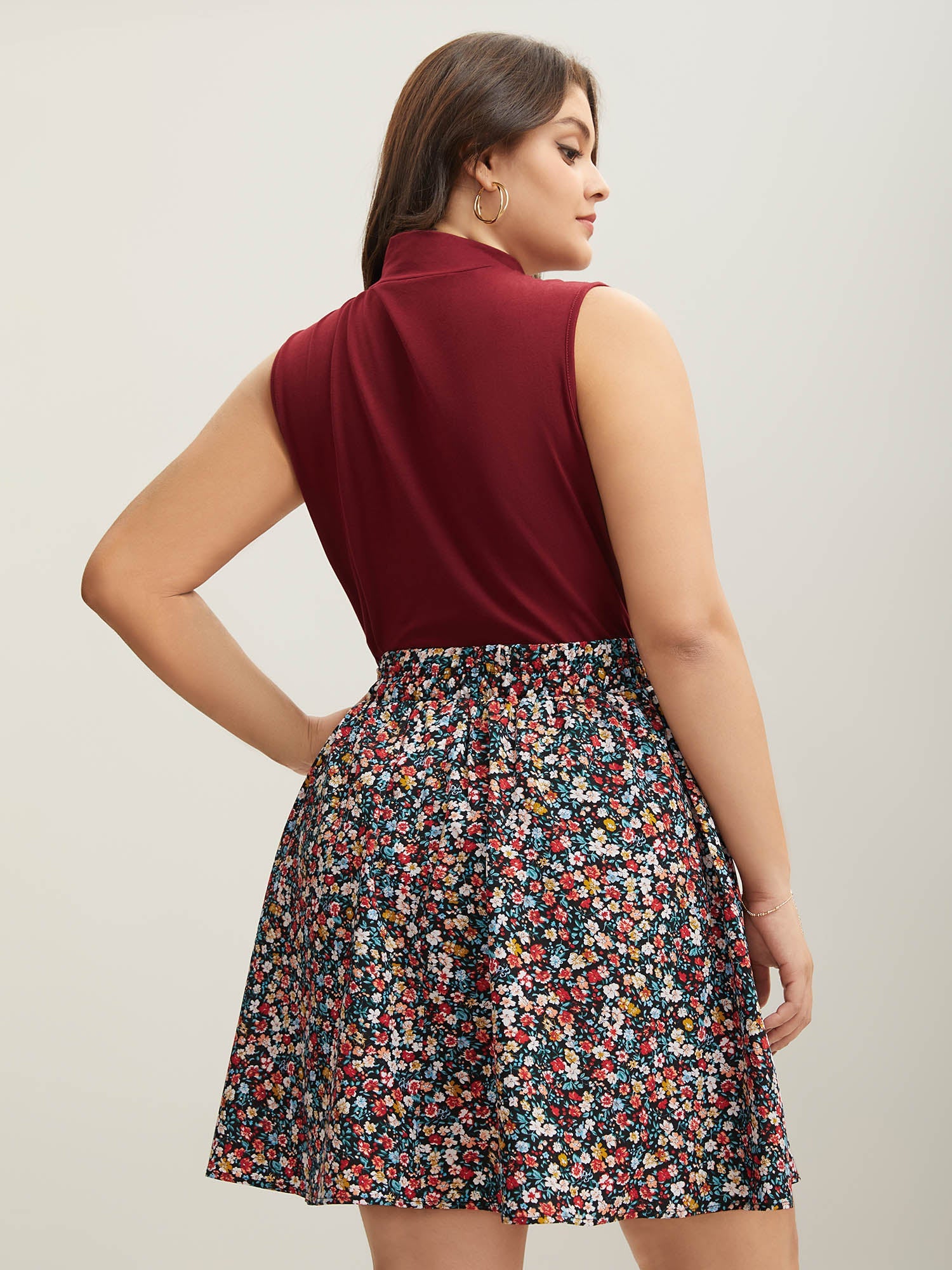 Floral Print Stretchy Smocked Waist Mini Skirt