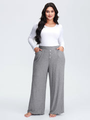 Button Detail Mixed Color Knit Lounge Bottoms