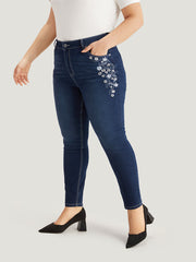 Floral Embroidered High Rise Skinny Jeans
