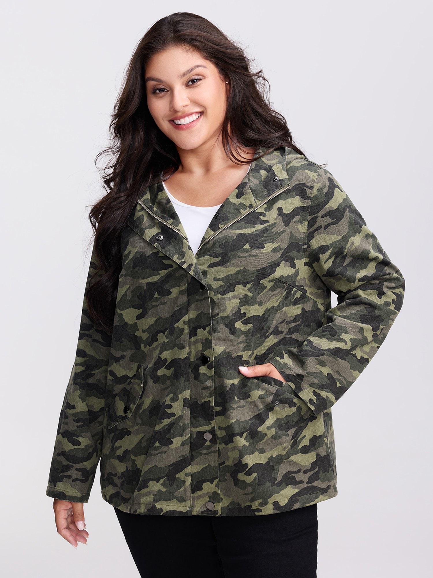 Camouflage Hooded Adjustable Hem Jacket