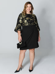 Sequin Floral Cut-Out Drapey Knee-Length Dress