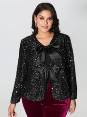 Sequin Bowtie Cropped Coat