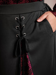 Skull Mesh Panel Cross-Tie Maxi Skirt