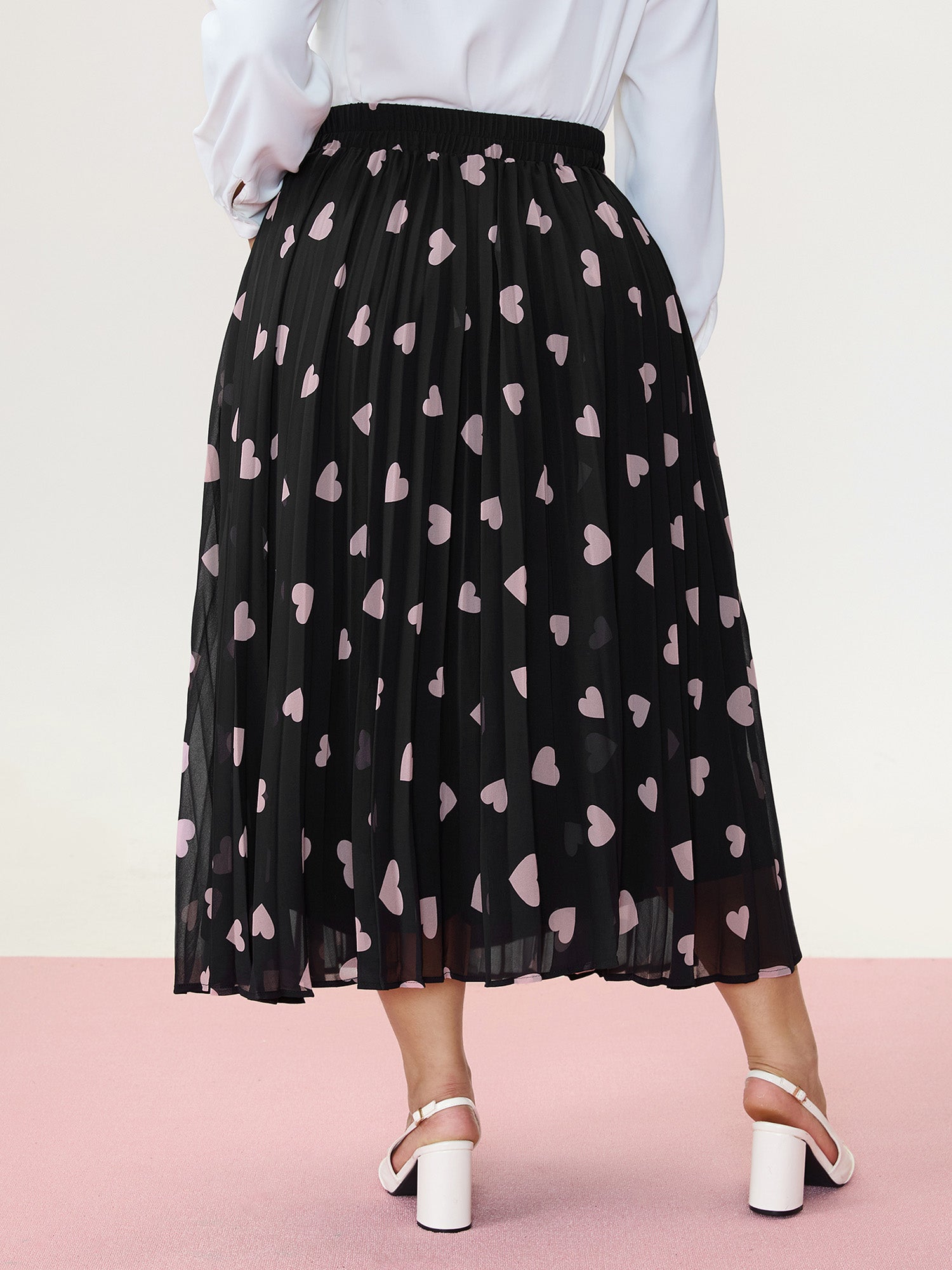 Heart Mesh Pleated Maxi Skirt