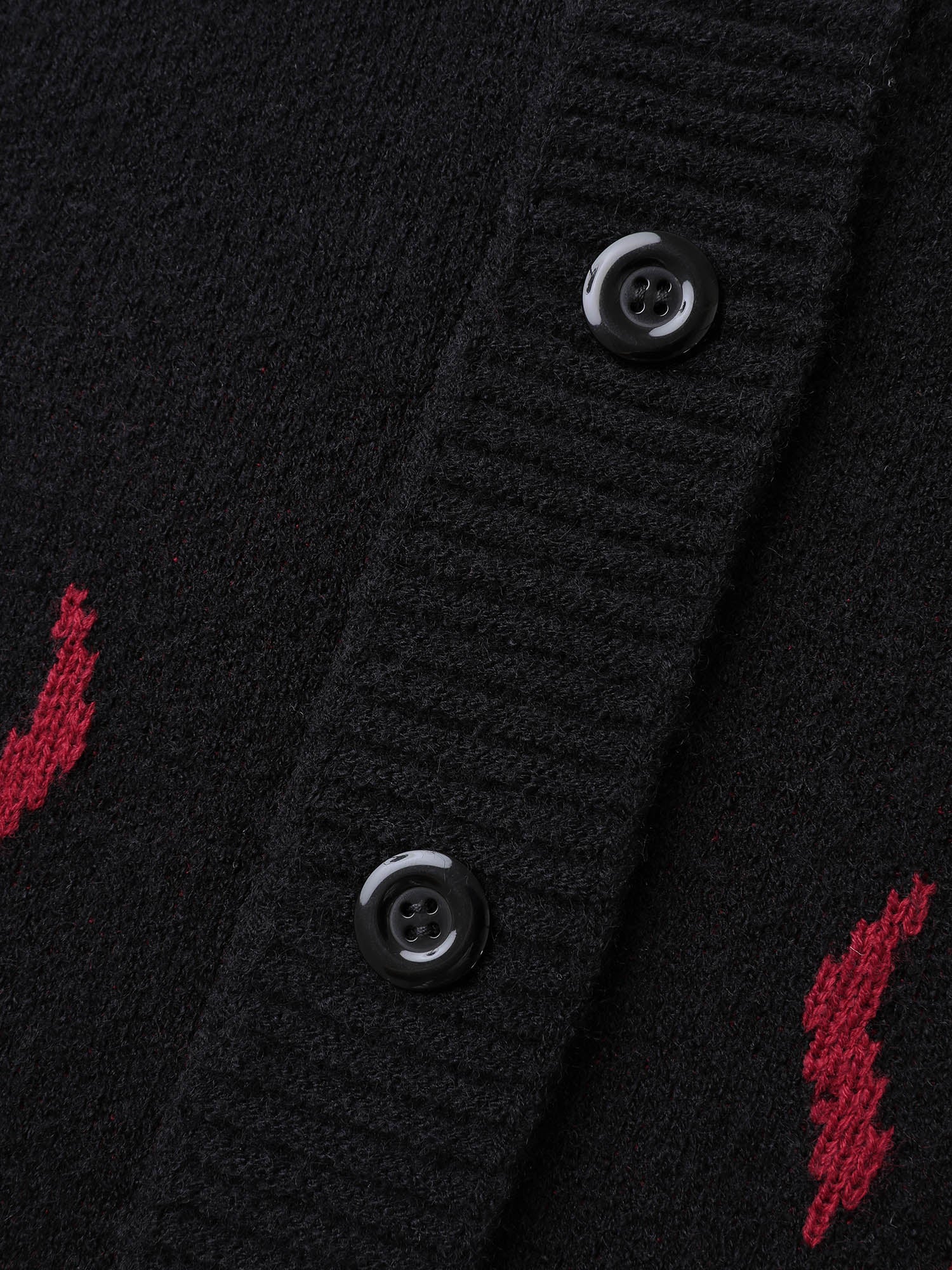 Flame Pattern Ribbed Hem Pockets Knit Cardigan