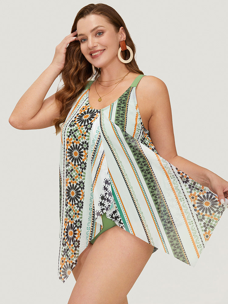 Bandana Print Split Hanky Hem One Piece Swimsuit