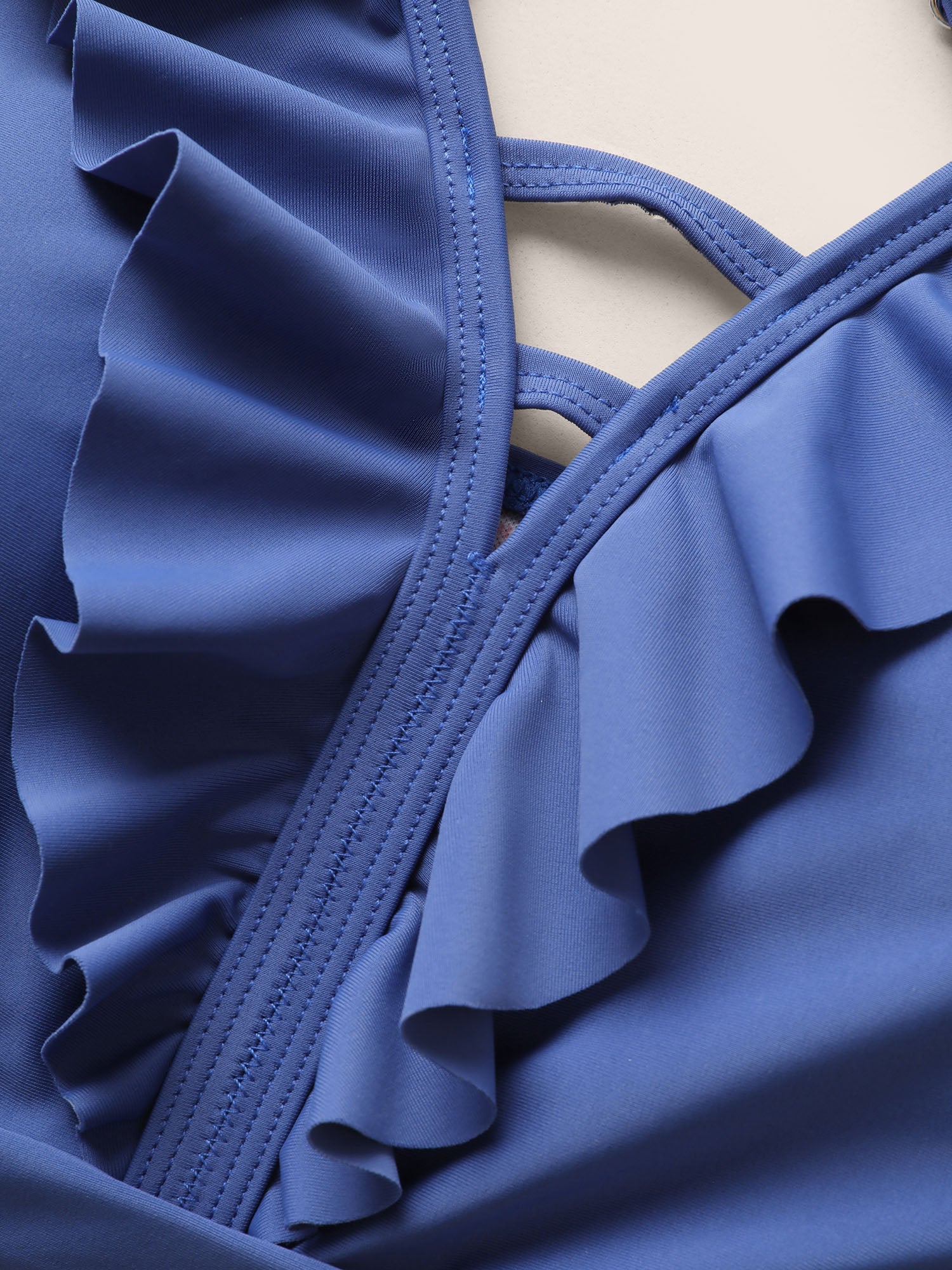 Plain Keyhole Ruffle Trim Swim Top