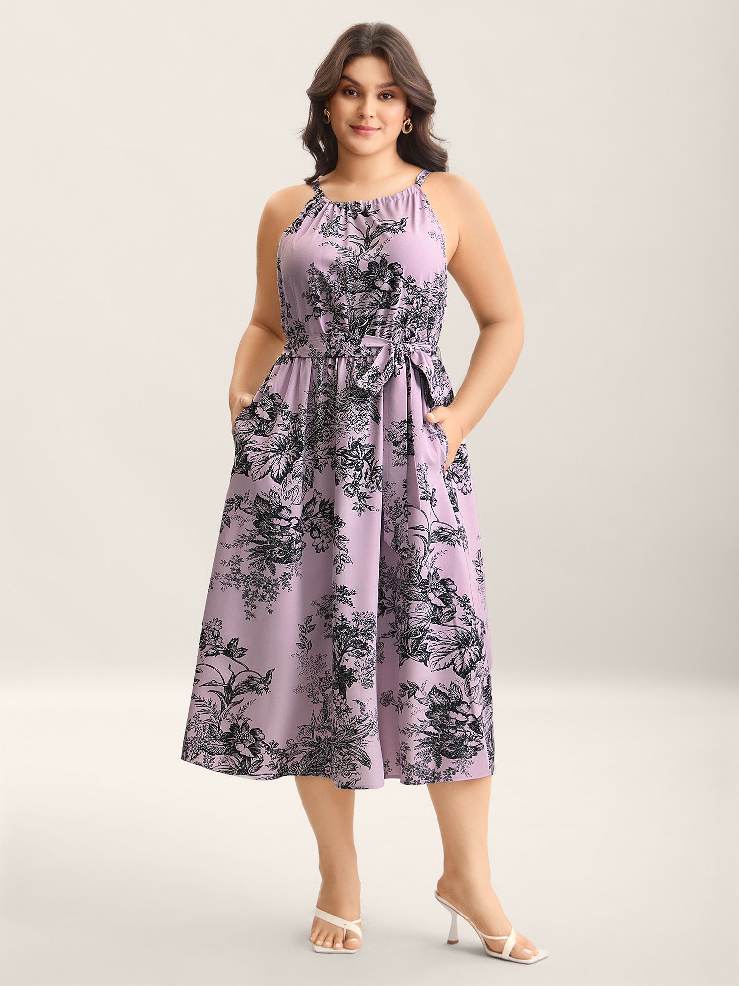 Spring Time Florals Sleeveless Midi Dress