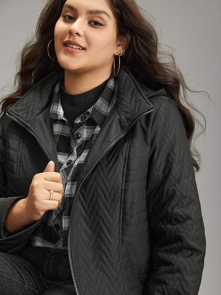 Solid Quilted Zipper Fly Hooded Cotton Jacket