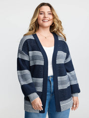 Sequin Yarn Color Stripe Knit Cardigan