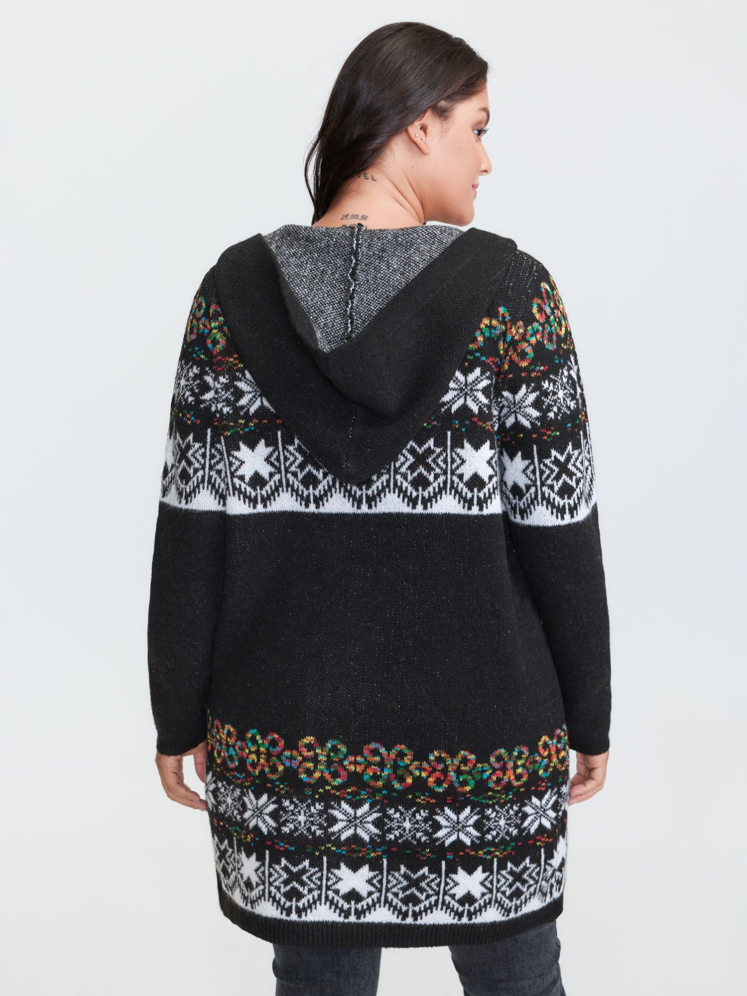 Boho Print Jacquard Hooded Knit Cardigan