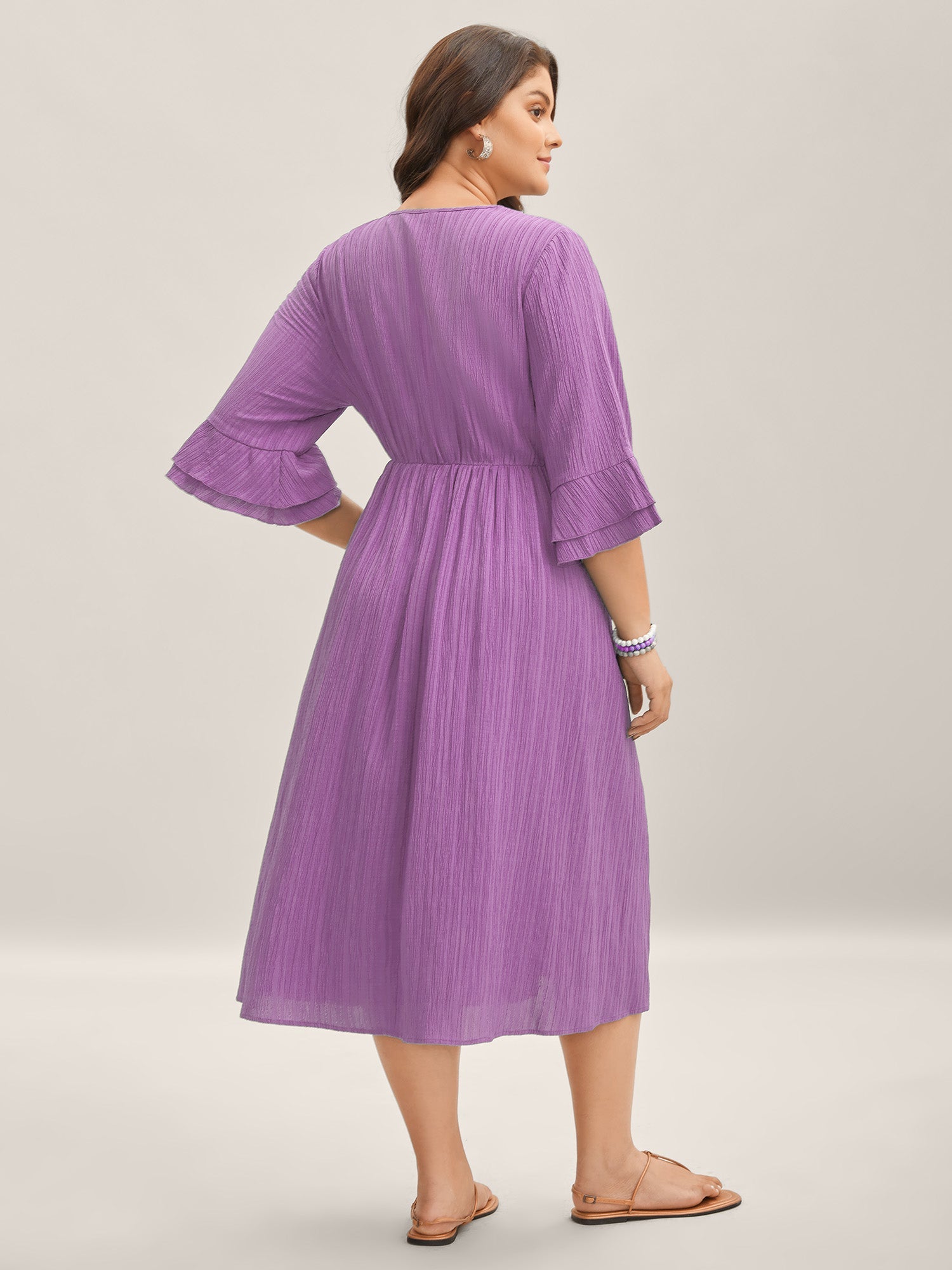 Scalloped Lace Surplice Ruffled Midi Dress