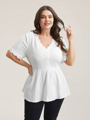 Scalloped Lace Textured Sheer Flared Shirt