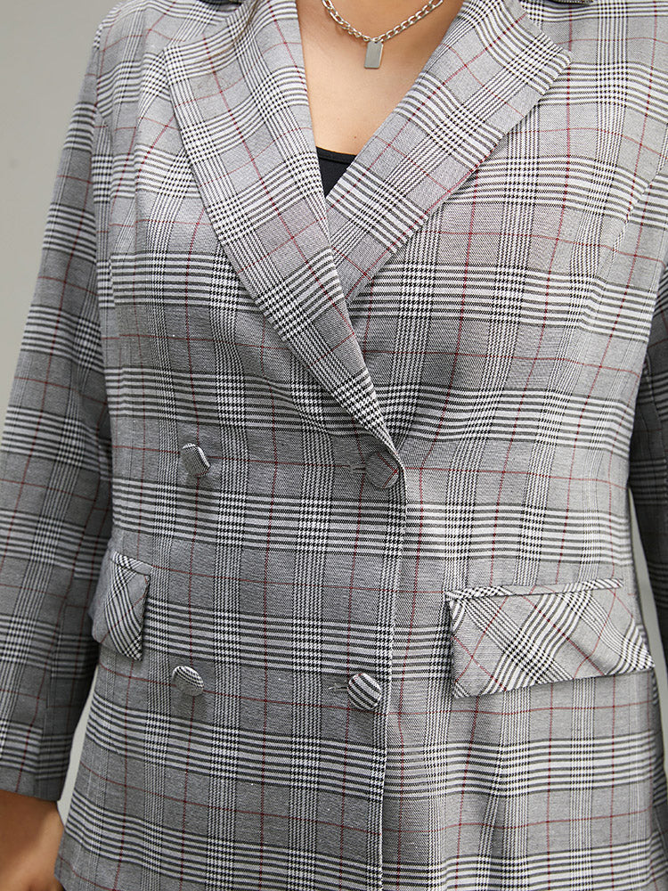 Plaid Lapel Collar Pocket Button Up Blazer