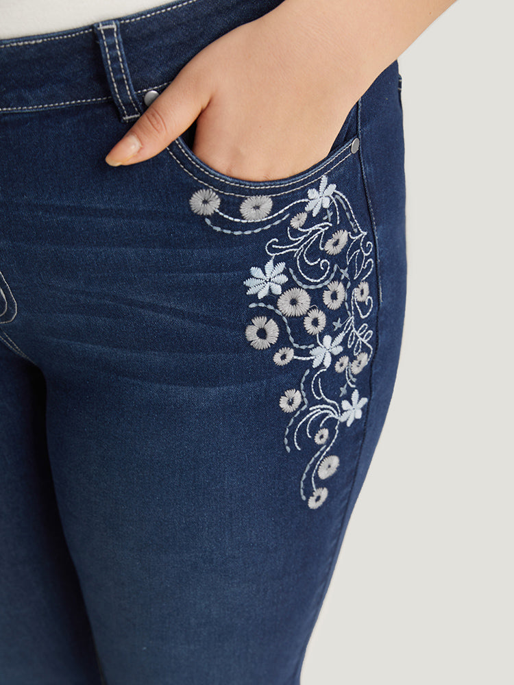 Floral Embroidered High Rise Skinny Jeans