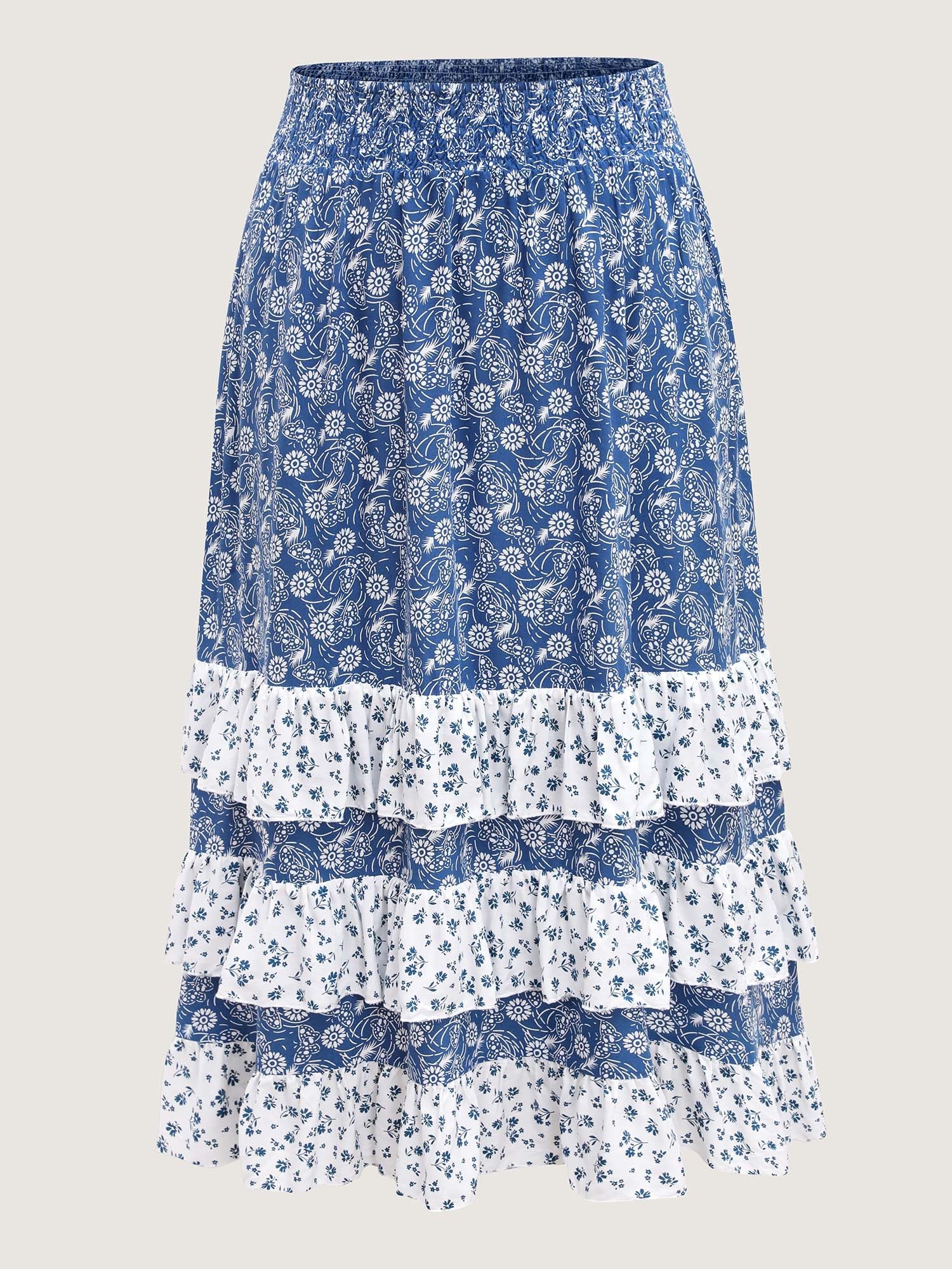 Floral Patchwork Tiered Maxi Skirt