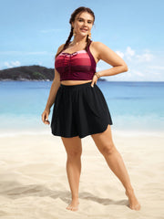 Solid High Rise Overlapped Hem Swim Bottom