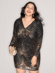 Shimmery Sequin Sheer Zipper Midi Dress