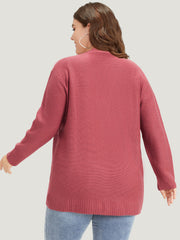 Solid Patched Pocket Open Front Long Sleeve Cardigan