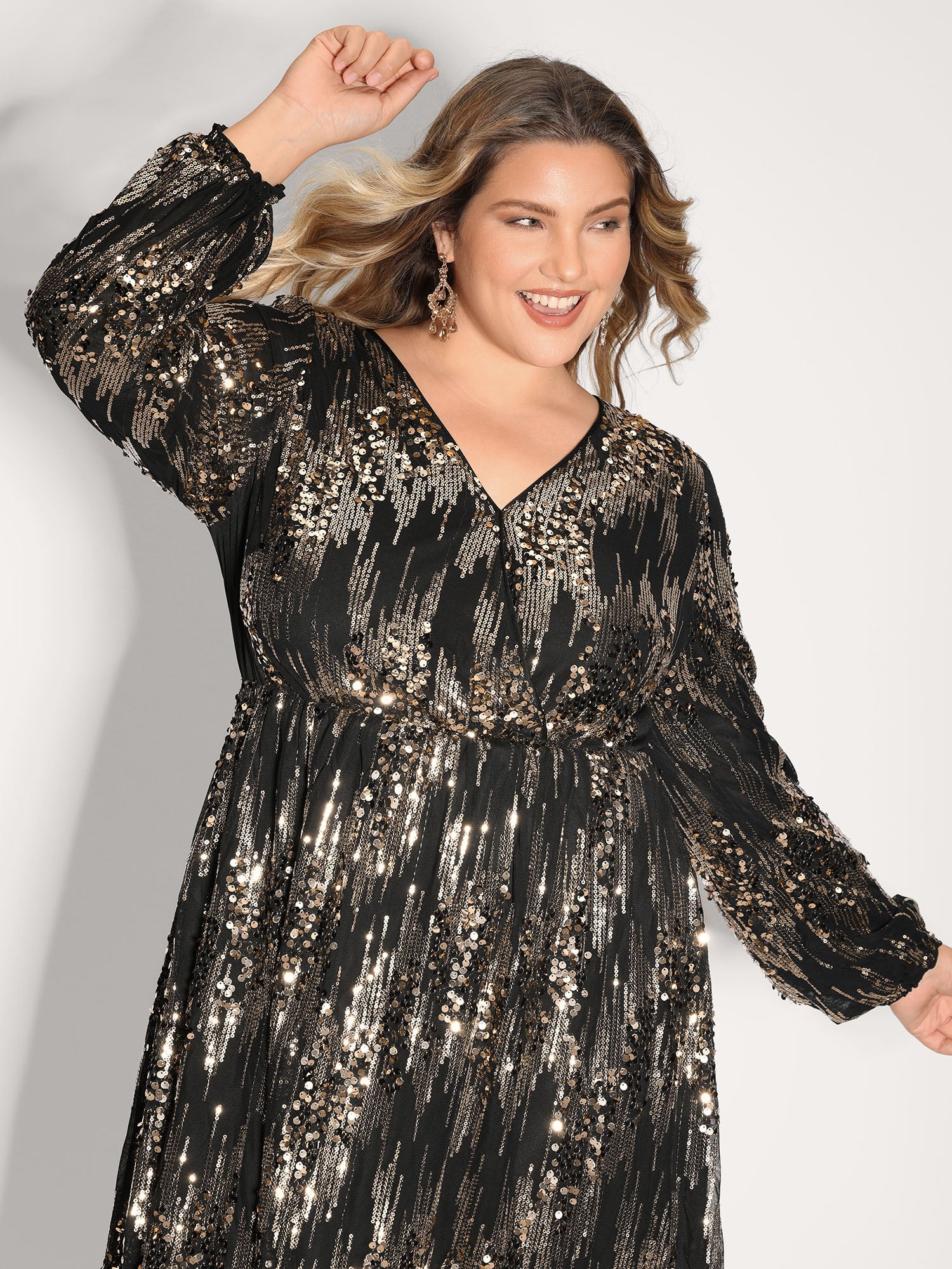 Shimmery Gold Silver Sequin Wrap Party Dress