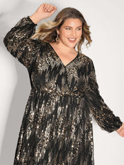 Shimmery Gold Silver Sequin Wrap Party Dress