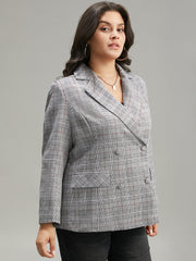 Plaid Lapel Collar Pocket Button Up Blazer