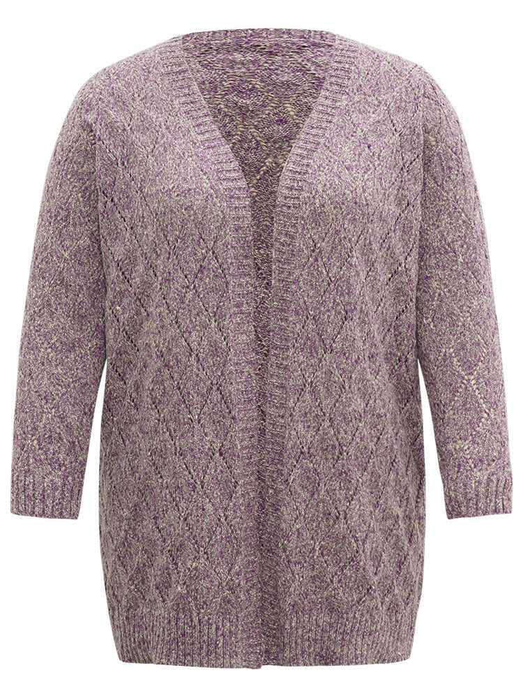 Heather Eyelet Open Front Plisse Cardigan