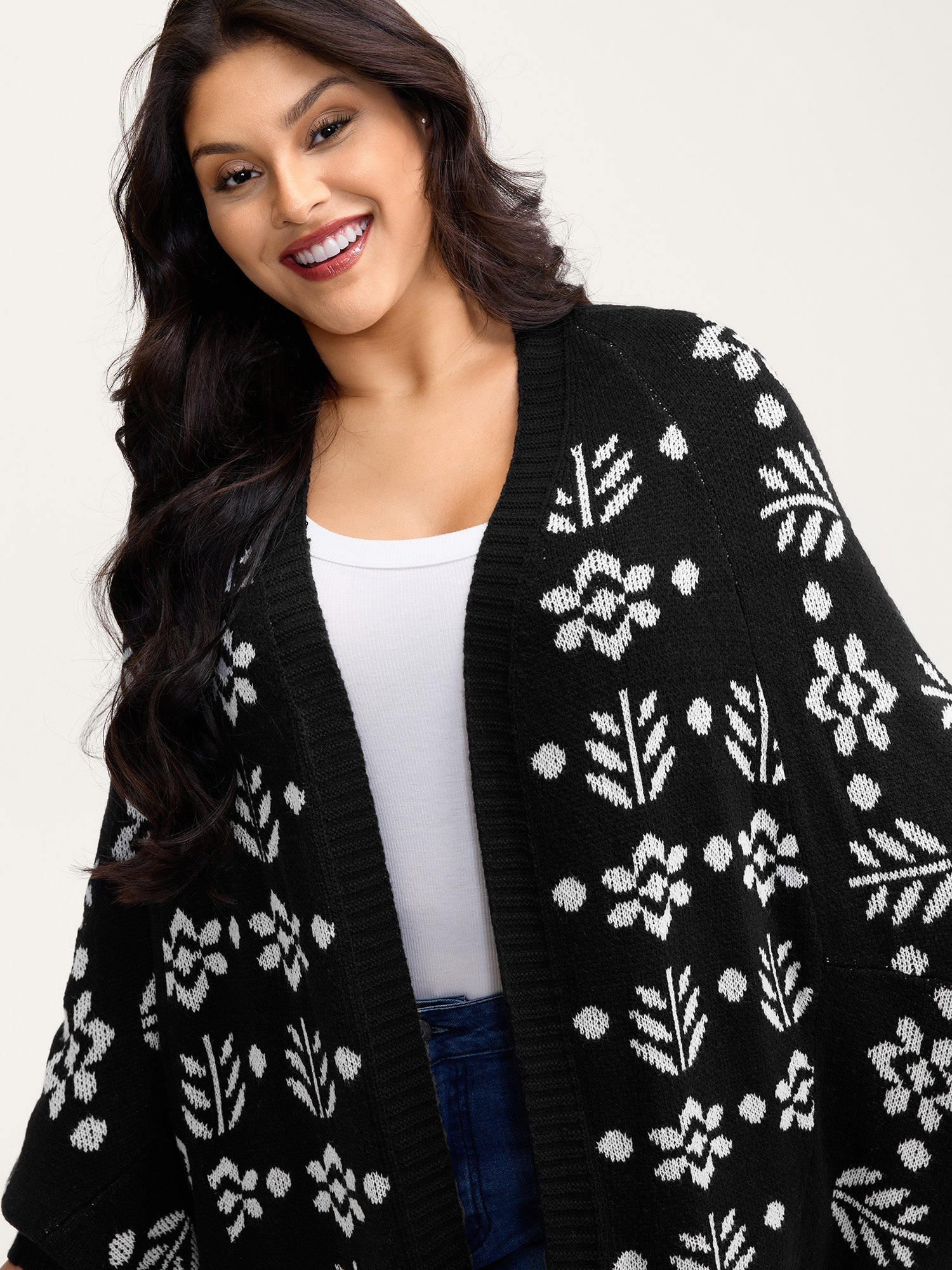 Floral Pattern Cloak-Style Cardigan
