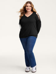 Shoulder Crosstie Design V-Neck Sweatshirt