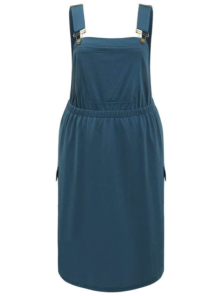 Solid Adjustable Straps Elastic Waist Dress